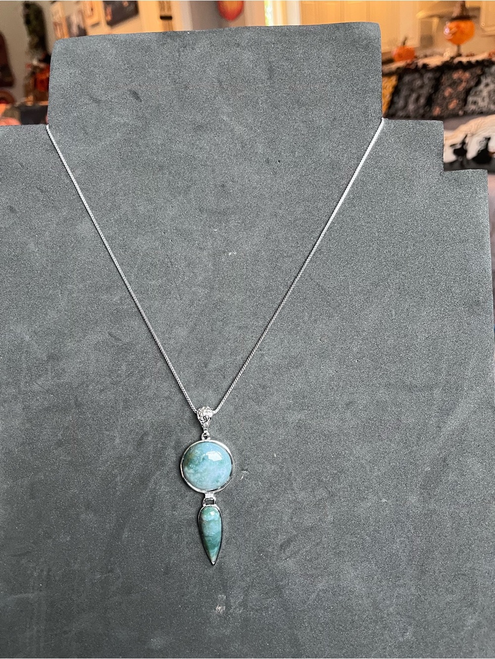 Sterling Silver Blue-Green Gemstone Pendant Necklace